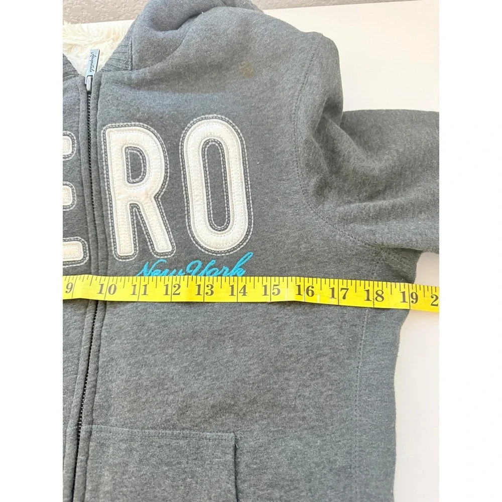 Y2K Aeropostale Aero New York Sherpa Lined Zip Up Hoodie Gray Medium